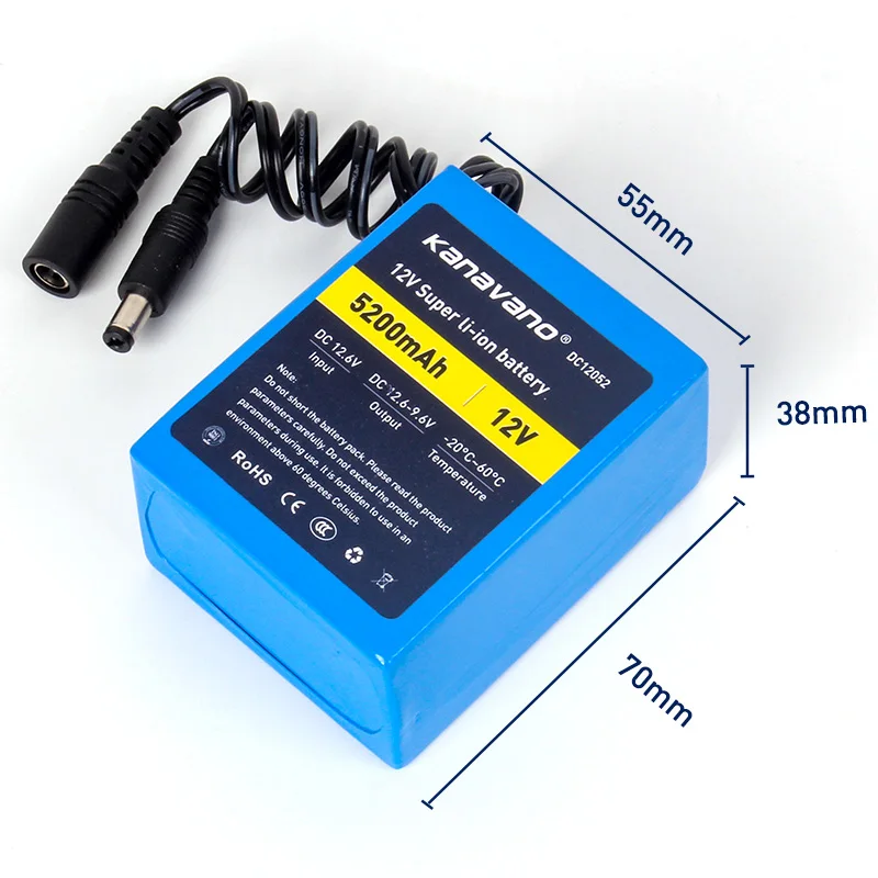 Kanavano 12v 5200mAh 18650 литий-ионная аккумуляторная батарея для камеры видеонаблюдения и 12,6 V 1A зарядное устройство