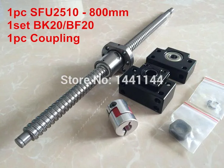 

SFU2510- 800mm ballscrew + ball nut with end machined + BK20/BF20 Support + 17*14mm Coupling CNC Parts