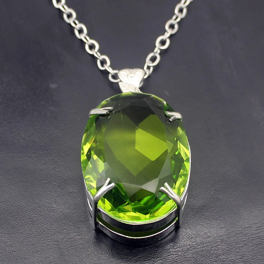 Hermosa светящиеся уникальные овальные GreenTopaz стерлингового серебра 925 подвесное ожерелье Уникальный талисманы обещают подарки 57 мм NY1281