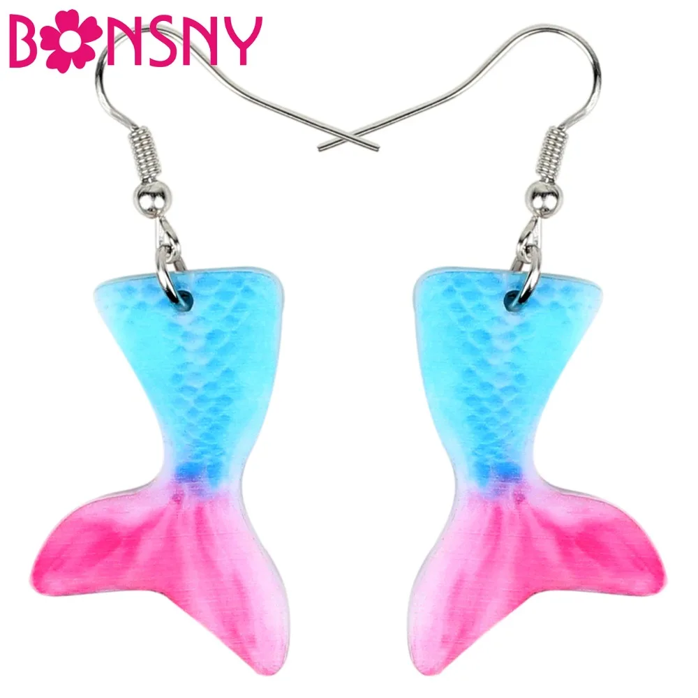 

Bonsny Acrylic Fairy Mermaid Tail Earrings Drop Dangle Big Long Fashion Cartoon Cute Jewelry Charms For Women Girls Teens Gift
