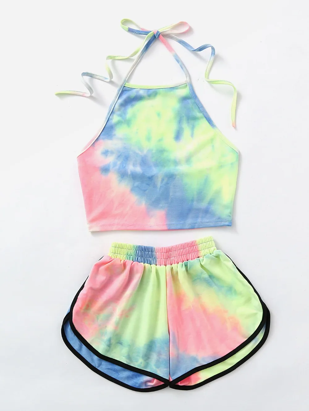 

Tie-Dye Gradient Halter Crop Top and Shorts Two 2 piece set Women Summer New Fashion Tank Camis Suits Holiday Outfit Tracksuit