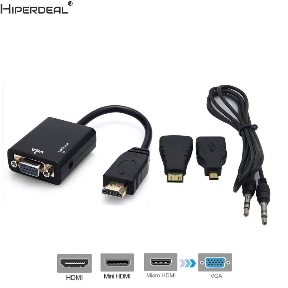 Hiperdeal 3 in1 HDMI мужчин и женщин VGA+ Micro HDMI к HDMI адаптер Oct27