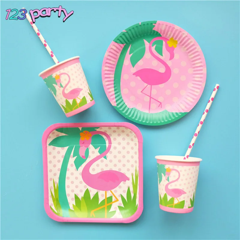 Набор одноразовых бумажных тарелок и столовых приборов в стиле фламинго 8