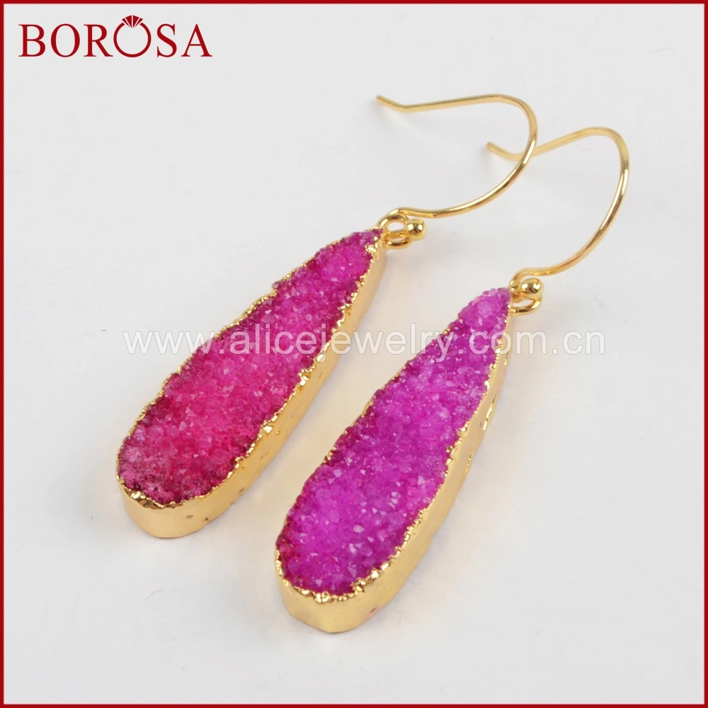 Бороза 5 пар/лот Золотисто-цветные длинные подвесные серьги с радужными кристаллами Друзи Геоды для женщин серьги Друси G0430-E.