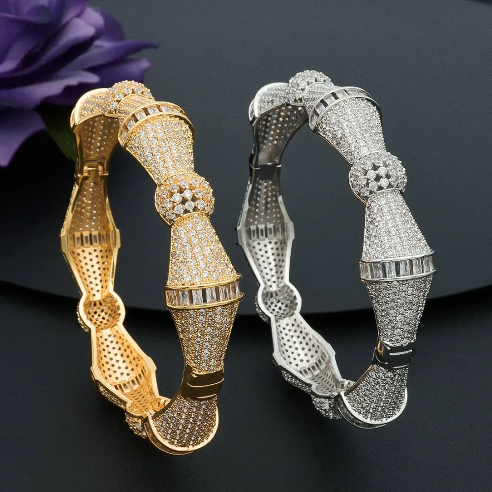 

ModemAngel Fashion Luxury Bamboo Super Copper AAA Cubic Zirconia Party Engagement Width Bracelet Bangle Ring Set For Women