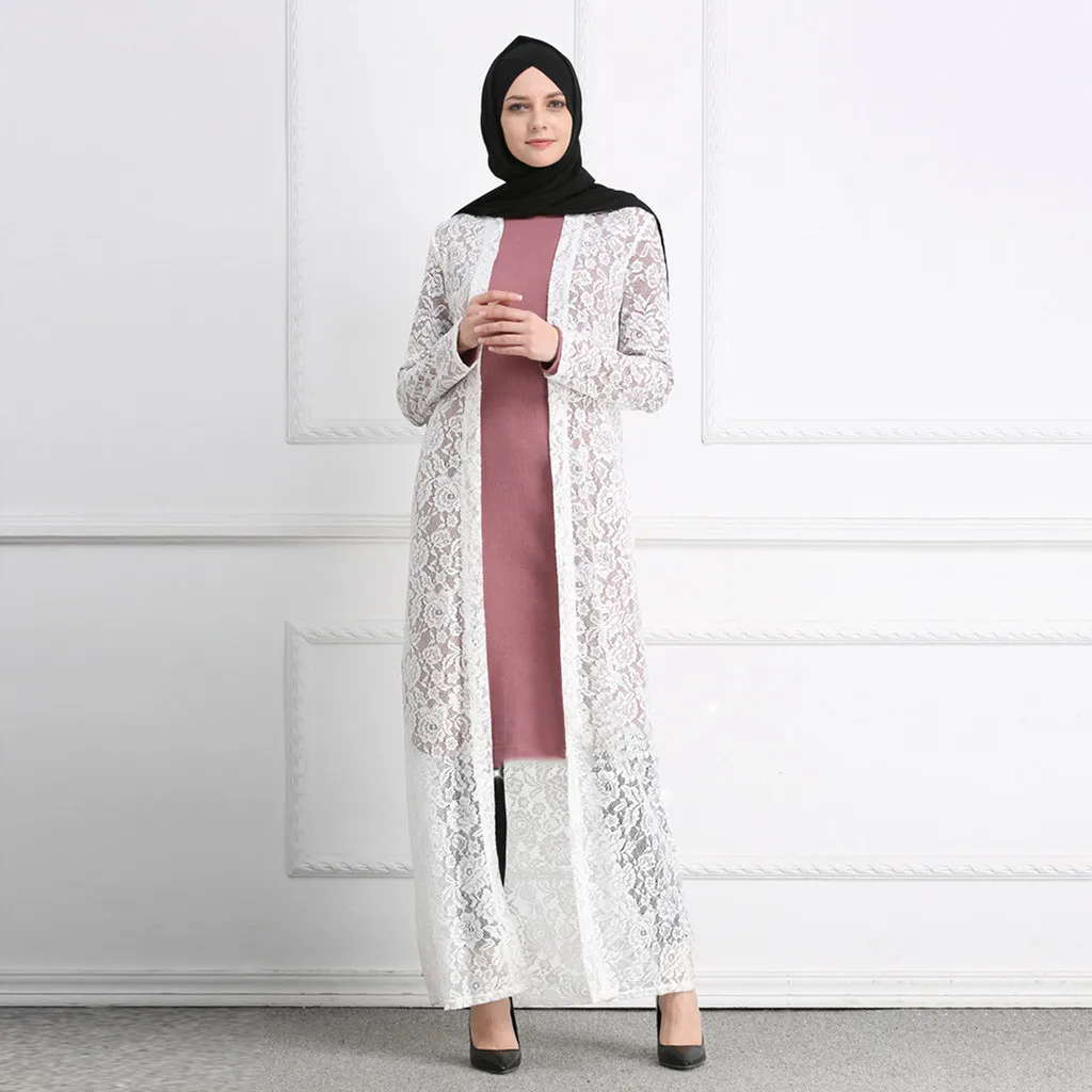 Женский длинный кардиган с кружевом размеры плюс 2019|Мусульманская одежда| |