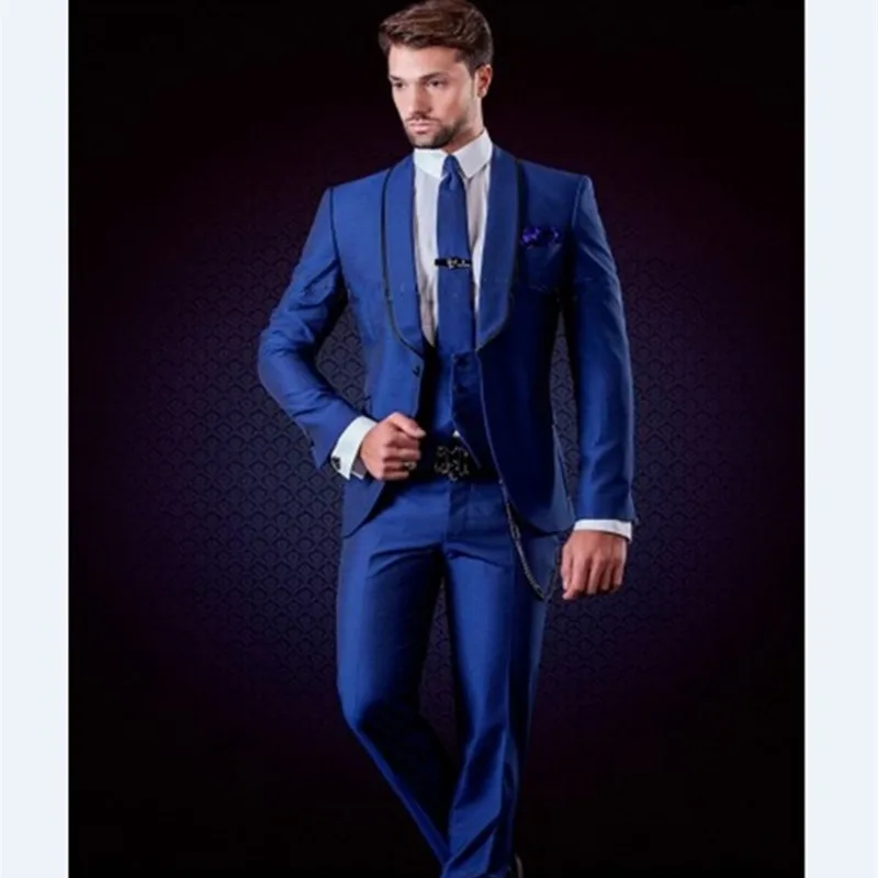 New Groomsmen Shawl Lapel Groom Tuxedos 2017 Royal Blue Men Suits Wedding Best Man Blazer men suit (Jacket+Pants+Tie+Vest)
