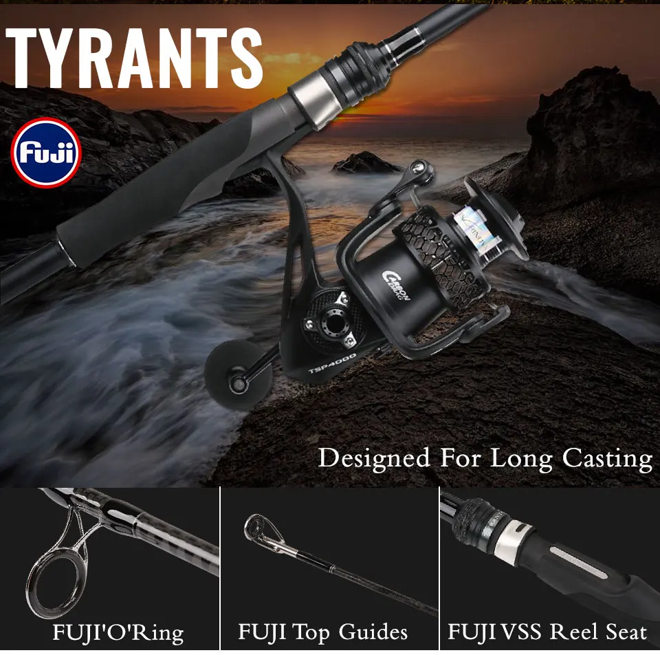 Tsurinoya TYRANTS 2,4 М 2,7 М 3,0 м 3,3 м карбоновая удочка, удочка для морских басов, удилище для забрасывания расстояния, спиннинговое удилище FUJI, направляющая катушка, сиденье
