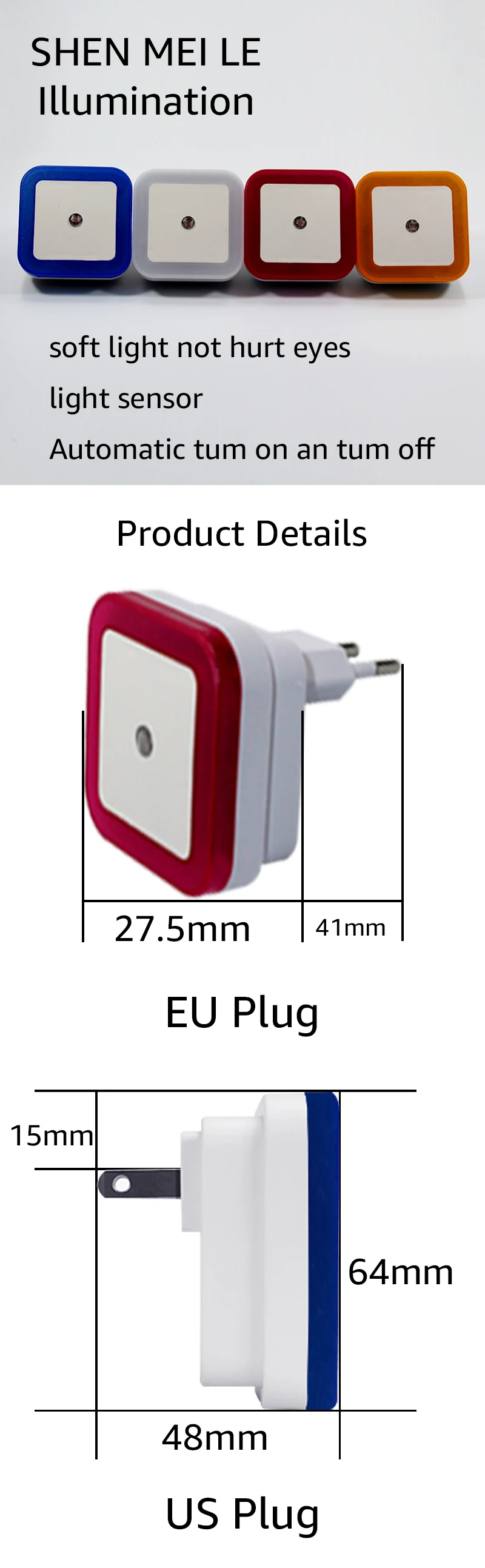 Светодиодный ночник EU US Plug Light Sensors управление Маленькая ночная подсветка 110 В 220 В Гостиная Спальня Коридор Освещение