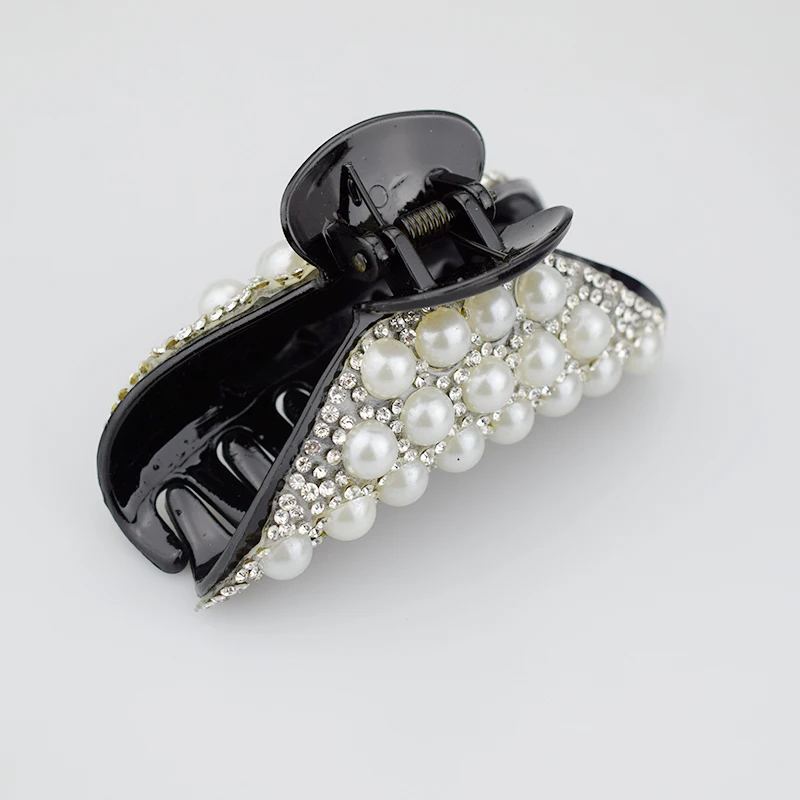Женский зажим для волос с жемчужинами черный в Корейском стиле аксессуары
