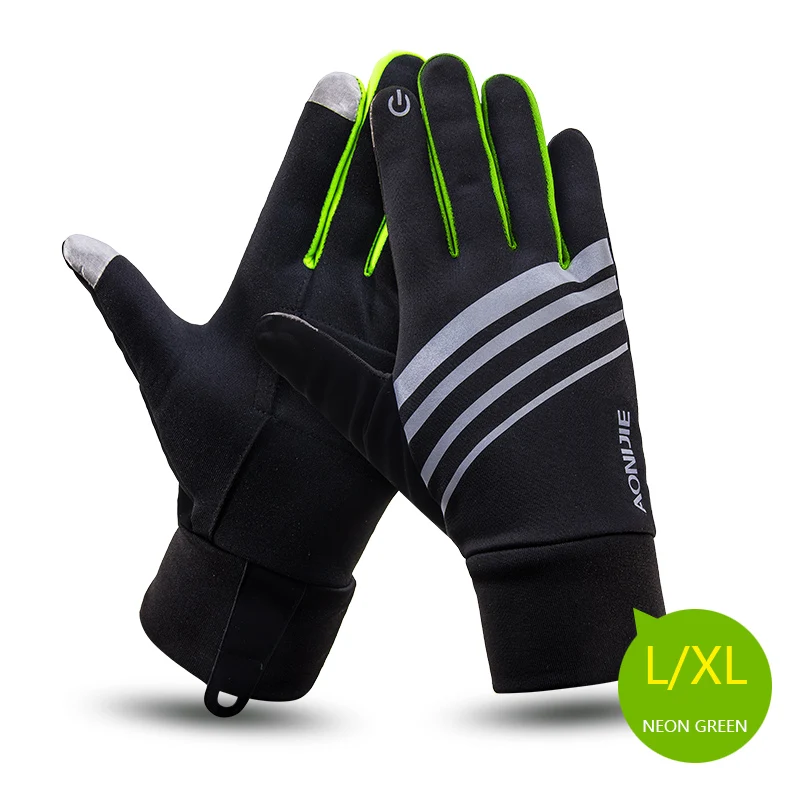 LXL Neon Green AONIJIE мужские и женские спортивные флисовые перчатки с сенсорным экраном Зимние перчатки для бега, велоспорта, пешего туризма ветрозащитные непромокаемые перчатки - Цвет: LXL Neon Green