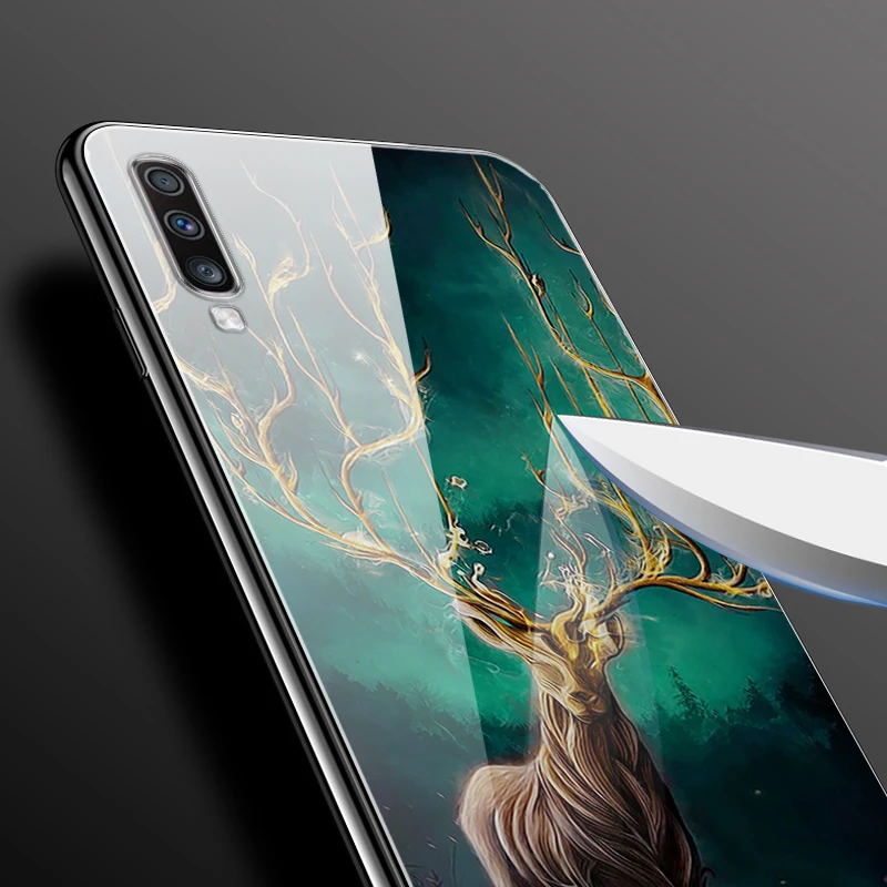 Для Samsung A70 чехол из закаленного стекла с принтом Чехлы для Galaxy Coque A 70 Жесткий