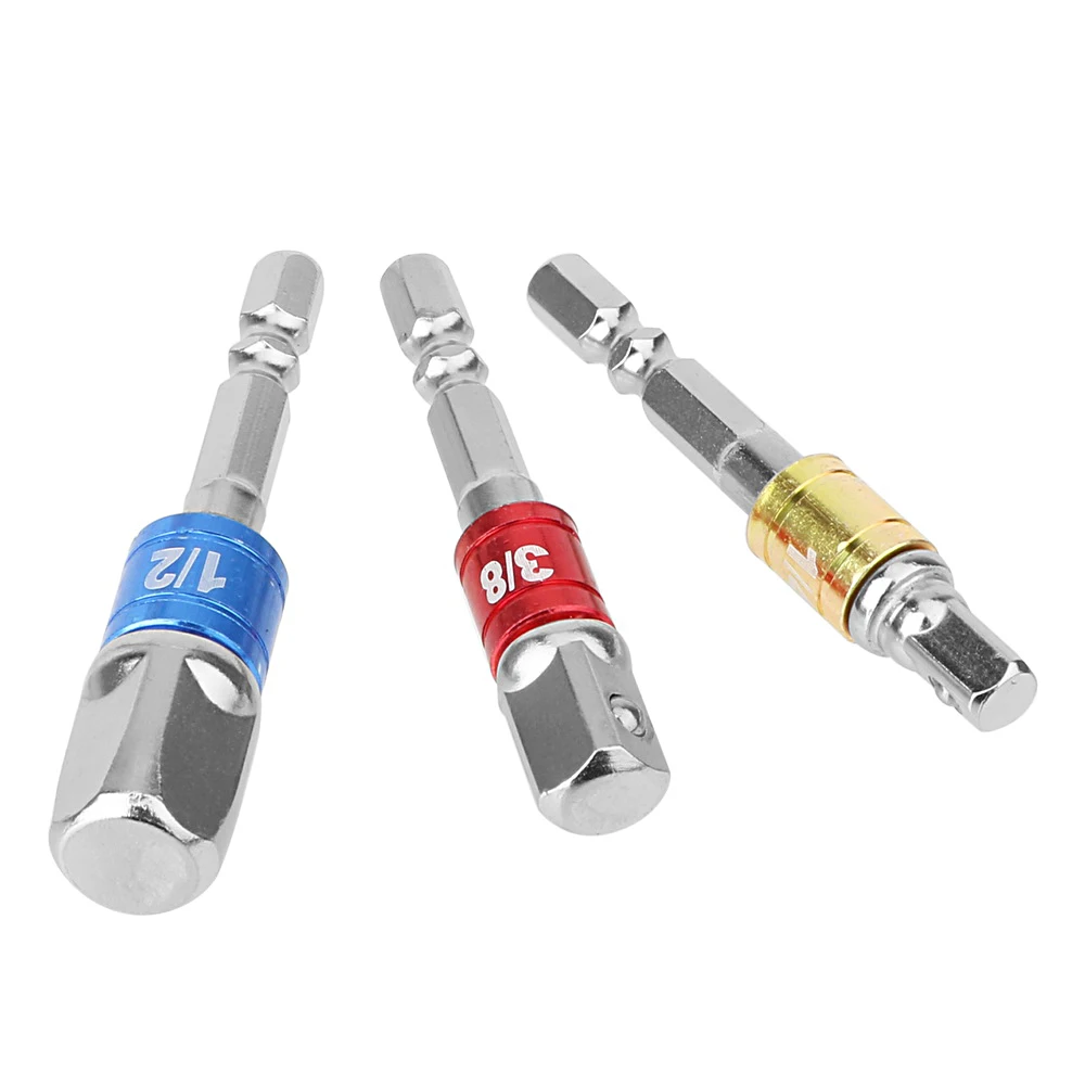 NICEYARD 3Pcs/set 1/4" 3/8" 1/2" Steel Converter Hex Shank Set Extension Power Tools Drill Bits Bar Socket Adapter Hex Bit Set