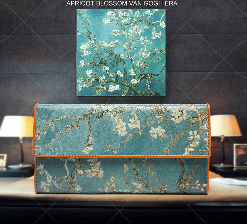 Женский кожаный кошелек Ван Гог с масляной росписью объемной текстурой чехол для