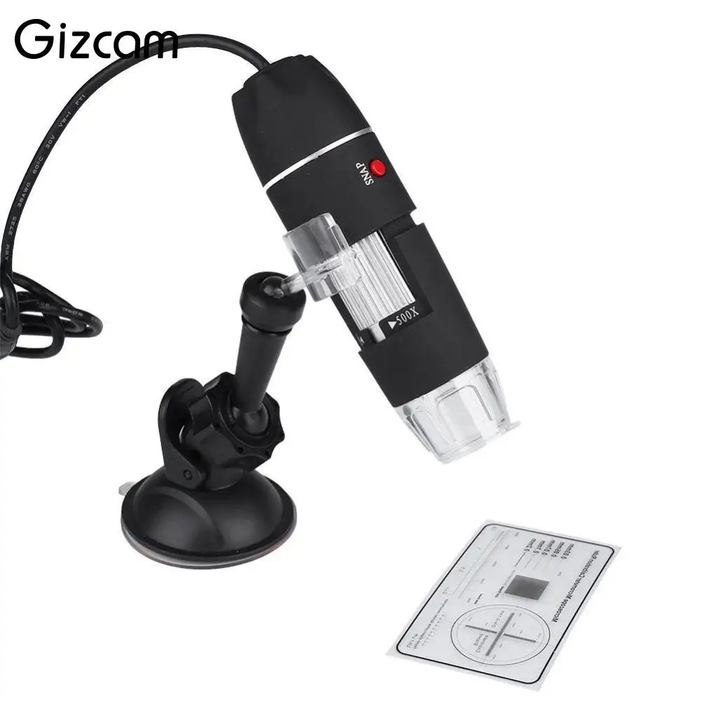 Gizcam Мини светодиодный цифровой микроскоп 50 500X 2MP Электронный USB эндоскоп CMOS Видео