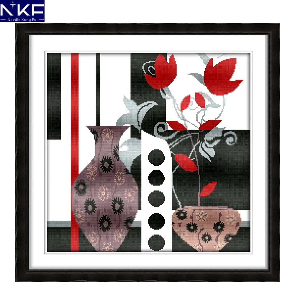 

NKF Abstraction Vase Cross Stitch Kits Embroidery Needlework Sets DIY Kit Handmade Chinese Cross Stitch for Christmas Decoration