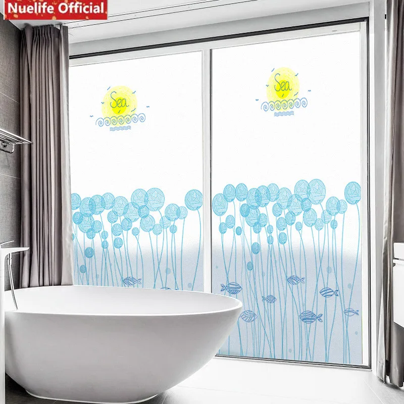 Заказной размер синяя рыба шаблон электростатическое матовое стекло пленка