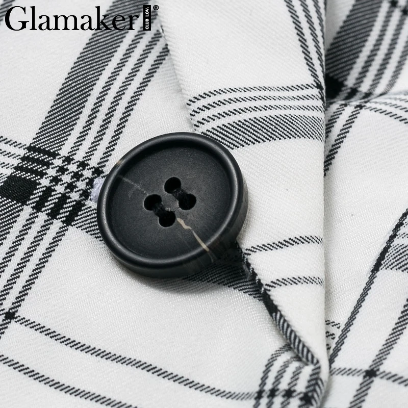 Glamaker, сексуальный клетчатый офисный блейзер с глубоким v-образным вырезом, Женский Осенний двубортный Тренч, элегантное модное зимнее длинное пальто, платье