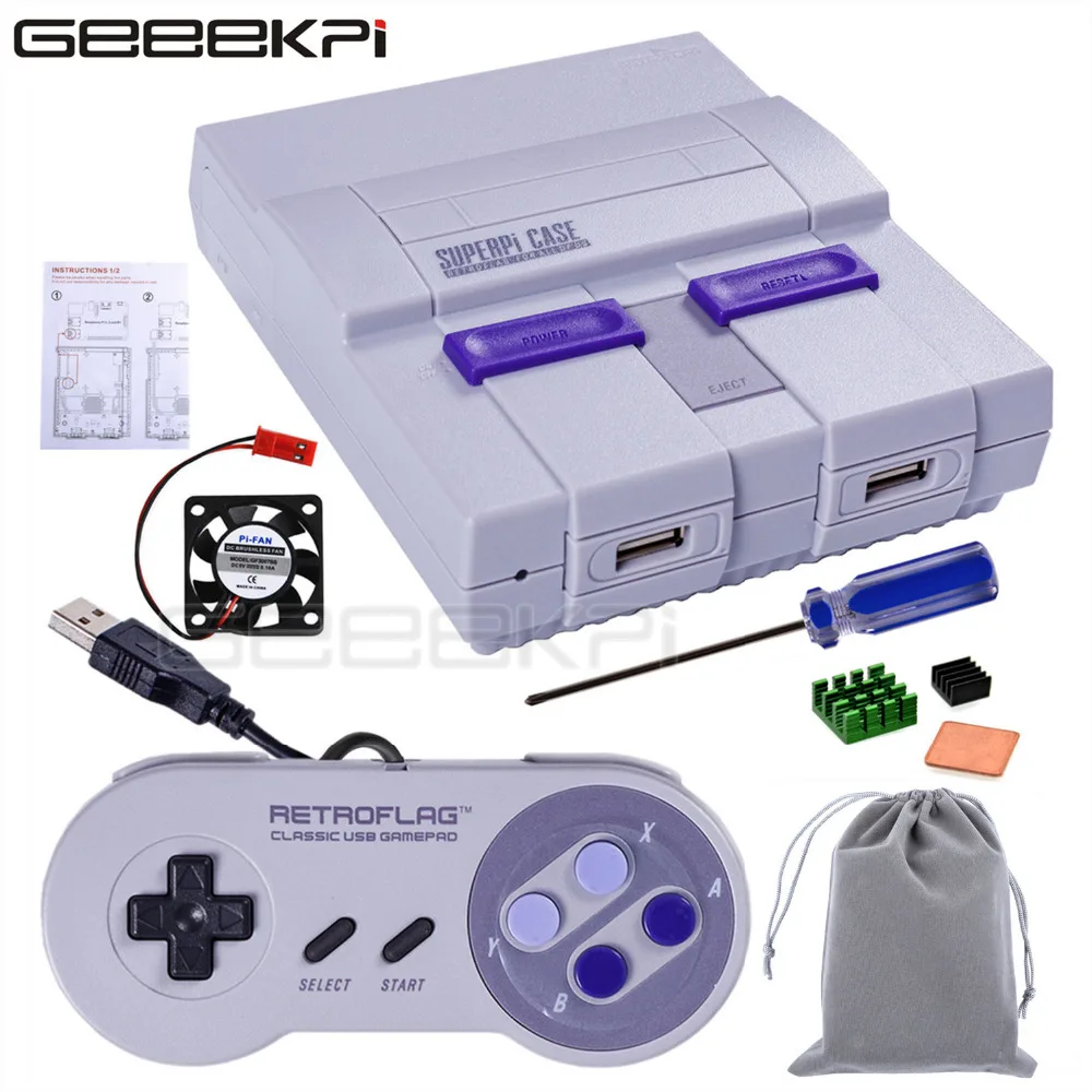 Чехол GeeekPi Retroflag SUPERPi CASE-U NESPi с дополнительным адаптером питания контроллера для Raspberry Pi 3B Plus(3B+)/3B