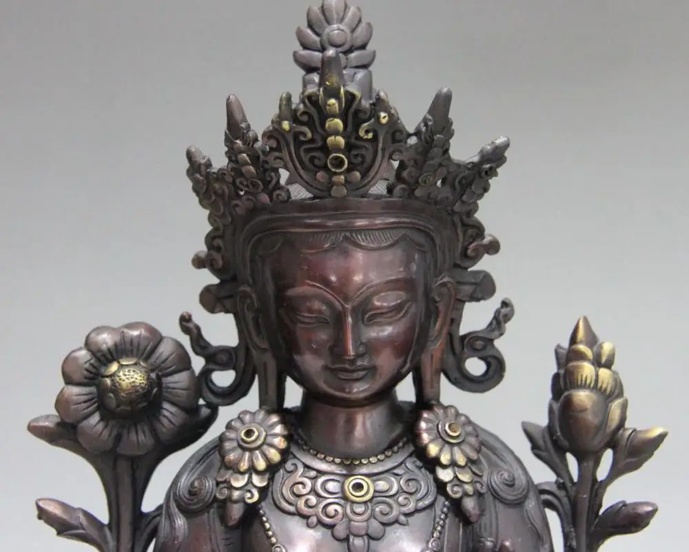 12 Tibet Buddhism Red Copper Bronze Green TaRa Guan Yin Kwan-yin Boddha Statue | Дом и сад