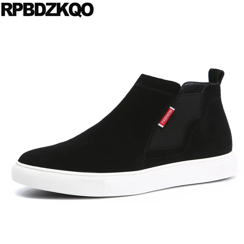 замша ботинки челси искусственный мех плоские черный высокая подошва мужские