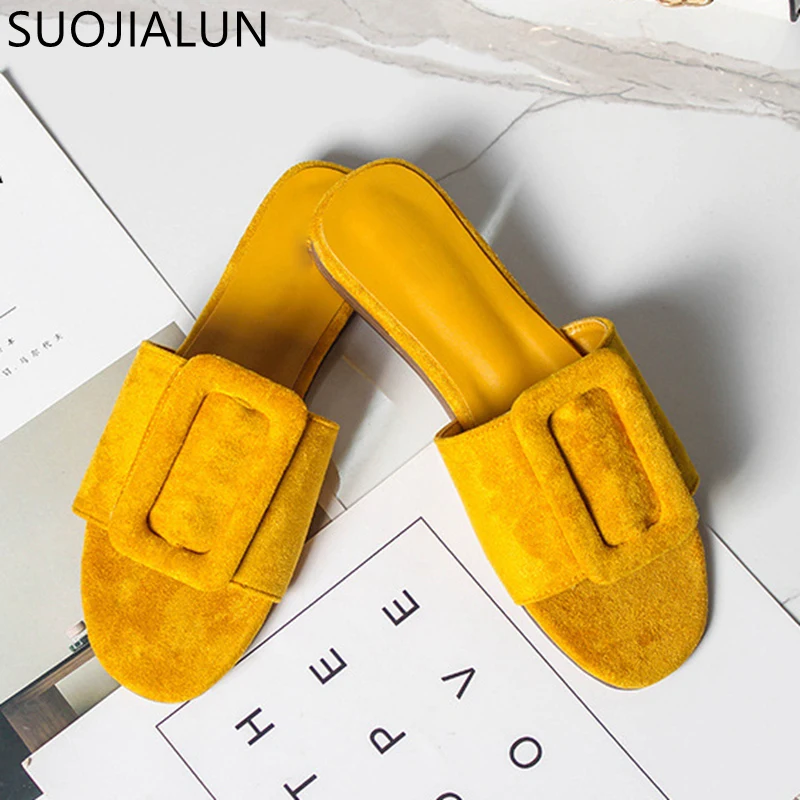 SUOJIALUN; Женская Роскошная Брендовая обувь; Новинка года; летние шлепанцы; модные женские шлепанцы с пряжкой; уличные сандалии; пляжные вьетнамки