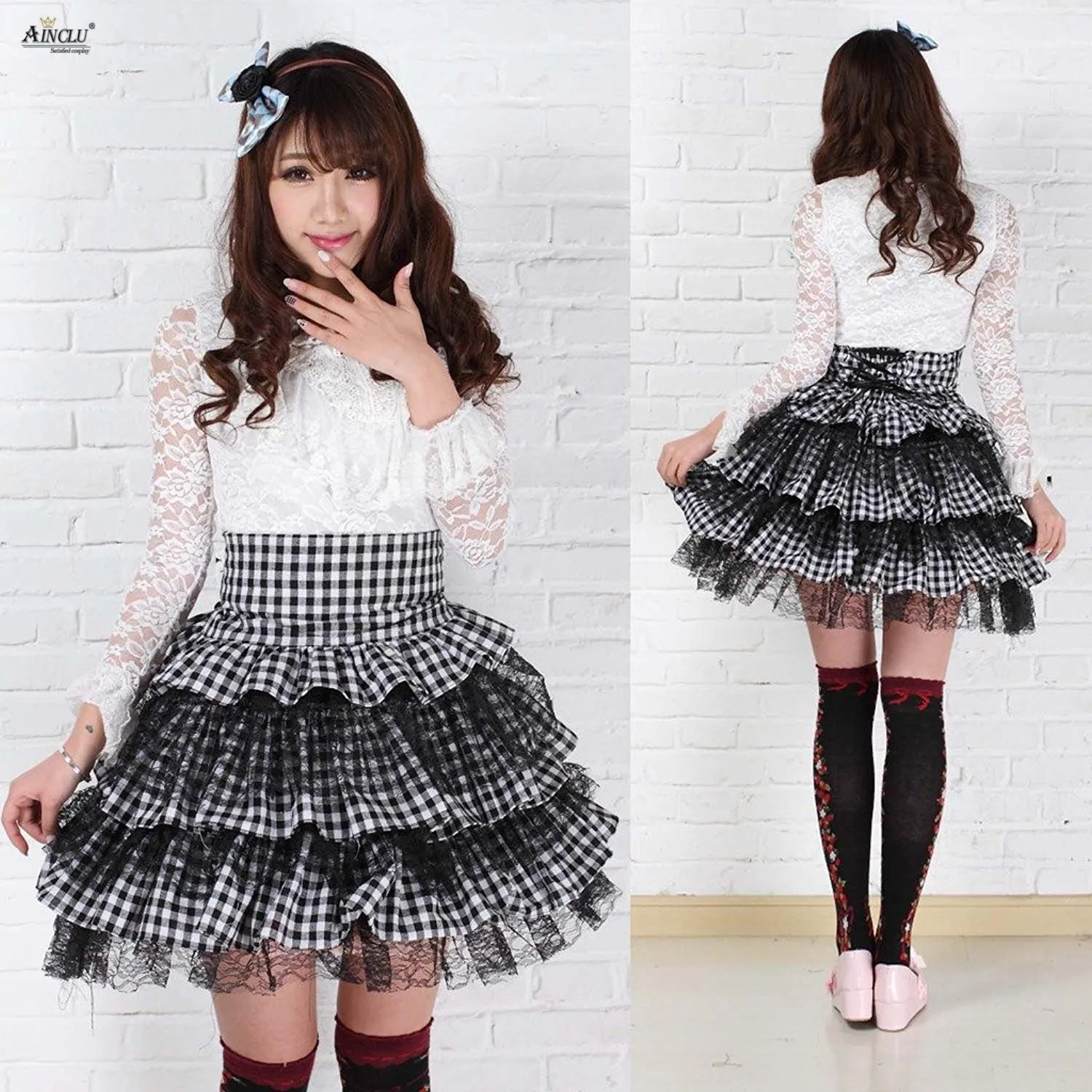 Вечерние женские черные и белые клетчатые Полиэстеровые кружевные классические