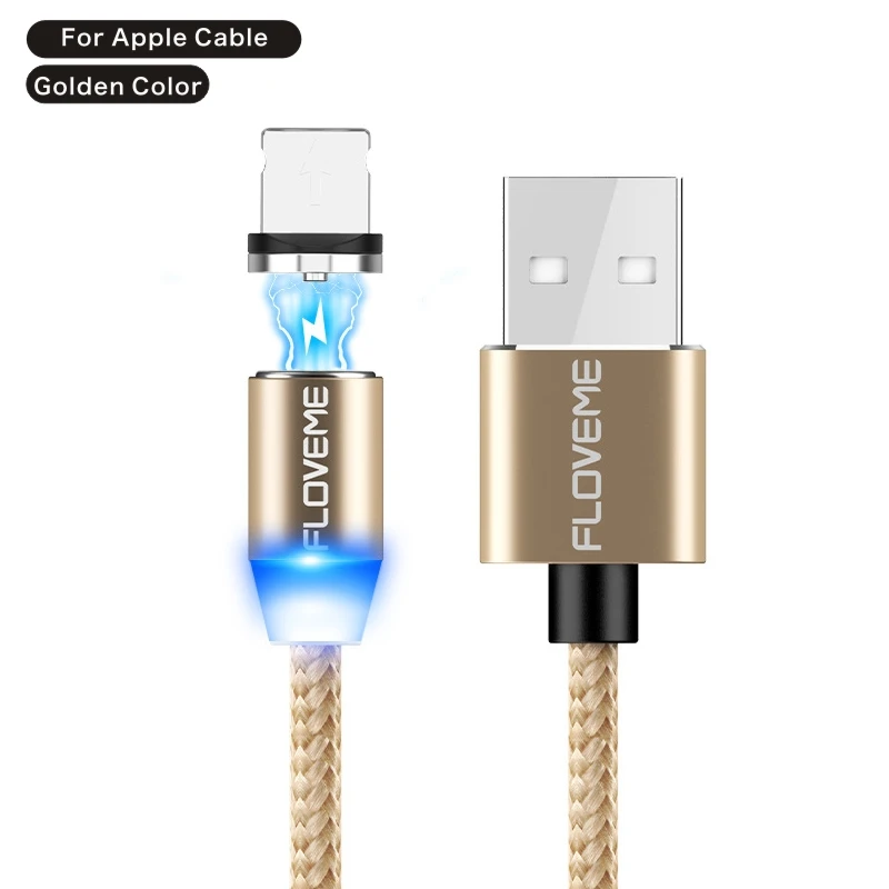 For Apple Gold FLOVEME 2A Магнитный зарядный кабель для быстрой зарядки Micro usb type C кабель для освещения USBC/type-C кабель для iPhone samsung - Цвет: For Apple Gold