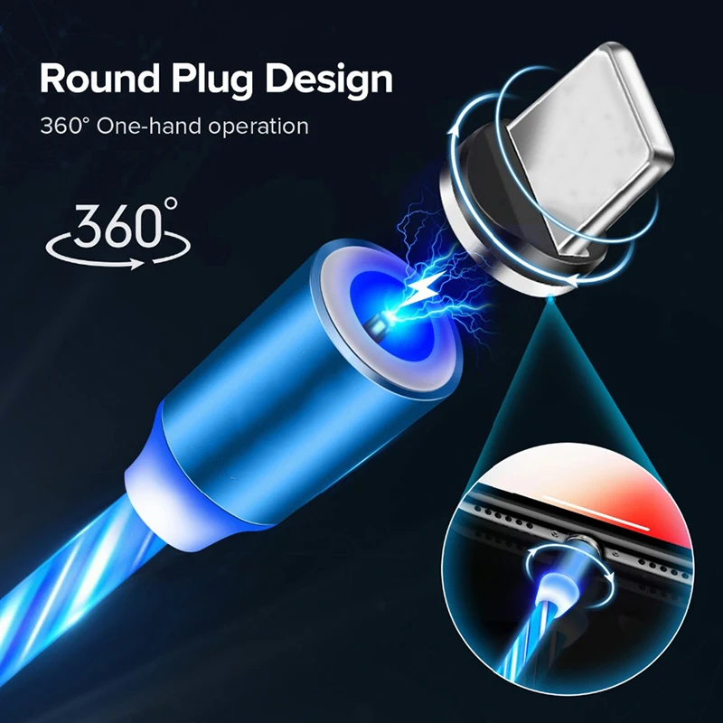 Магнитный зарядный кабель Micro USB со светодиодной подсветкой провод Usb Type C магнит