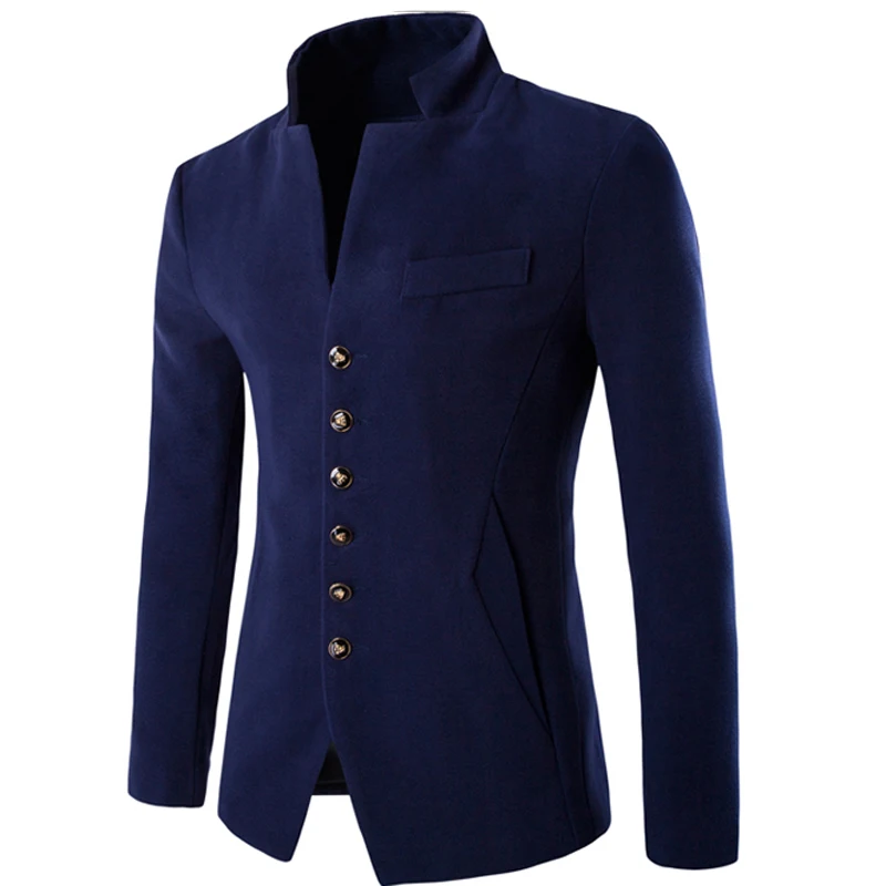 MKASS мужской блейзер с воротником стойкой приталенный пиджак размера плюс