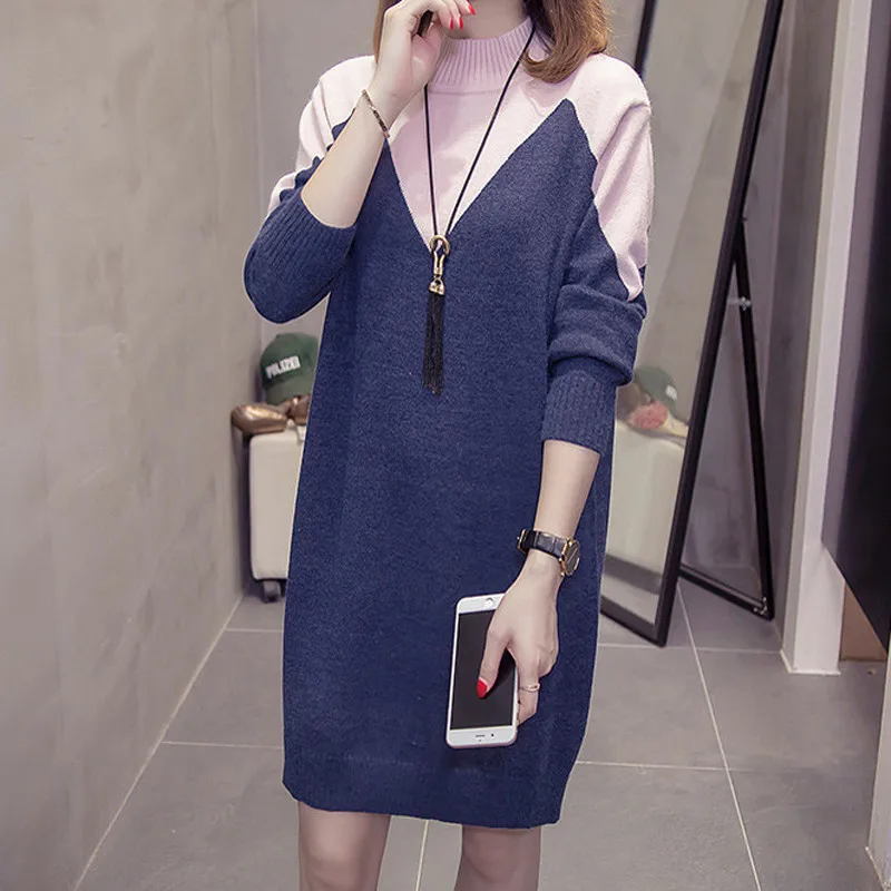 Женское трикотажное платье свитер свободное повседневное Элегантное составного