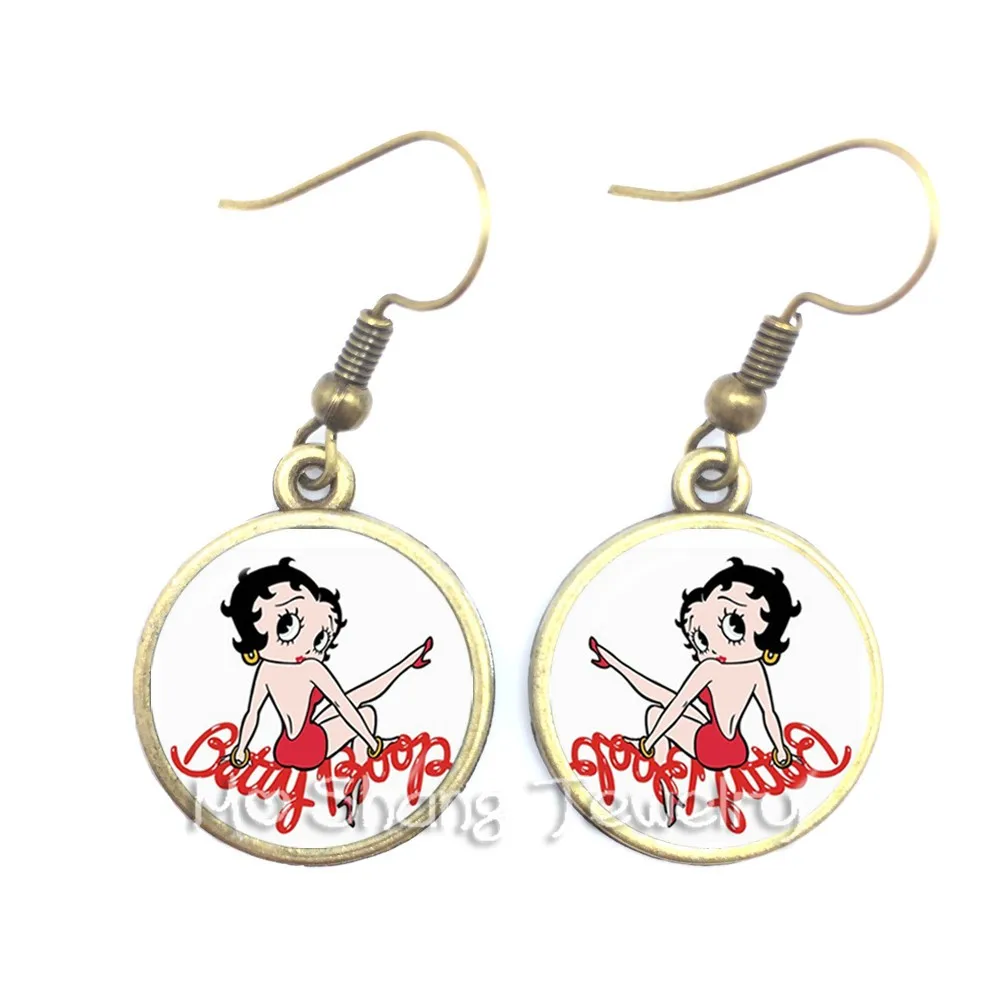Новинка года. Серьги Betty Boop в стиле Харадзюку. Милые висячие серьги с мультяшным рисунком. Ювелирные изделия из стекла. Серьги-кабошон. Модные ювелирные изделия. Подарки