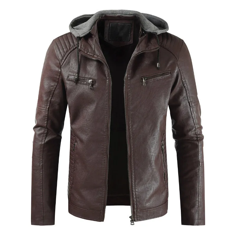 Осенняя и зимняя новая мужская кожаная куртка теплая Повседневная мотоциклетное