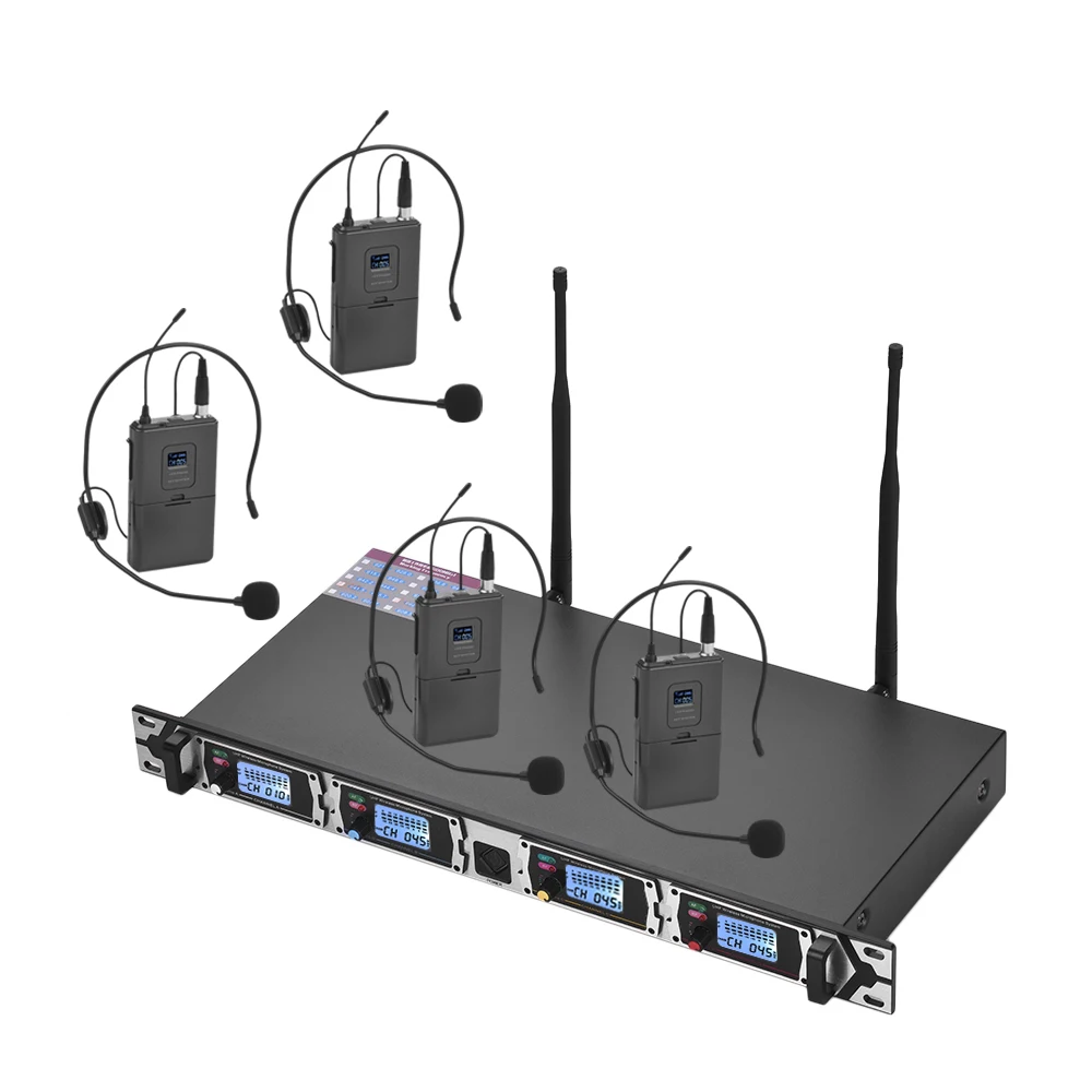 Muslady D4 2 4 канальный UHF Беспроводной микрофон Системы с гарнитура поясной