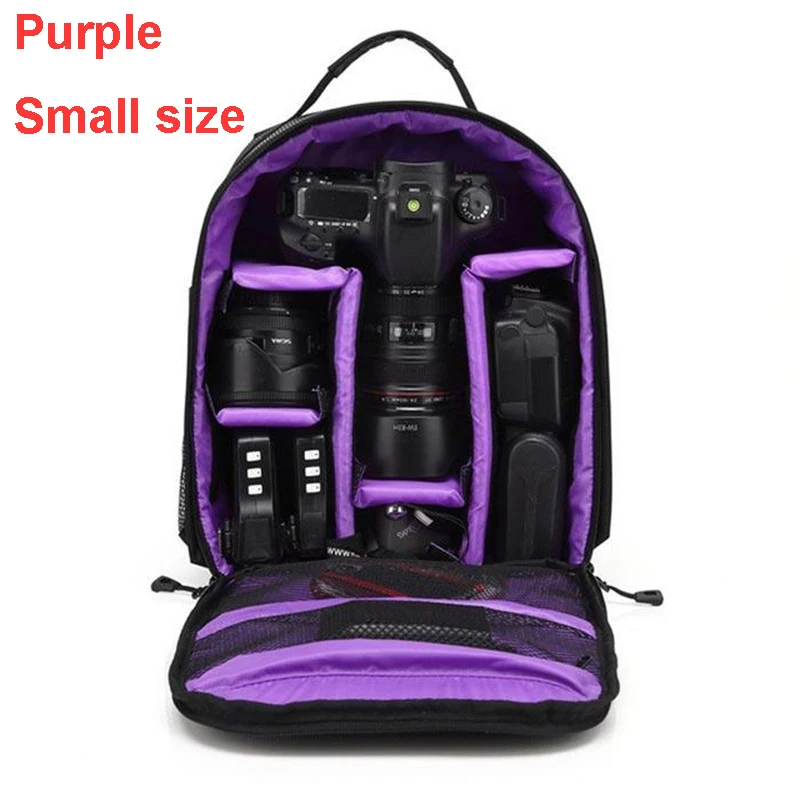 purple small Сумка, рюкзак для фотоаппарата водонепроницаемый DLSR рюкзак Многофункциональный Открытый камера Фото Сумка для Nikon Canon камера DSLR Объектив - Цвет: purple small