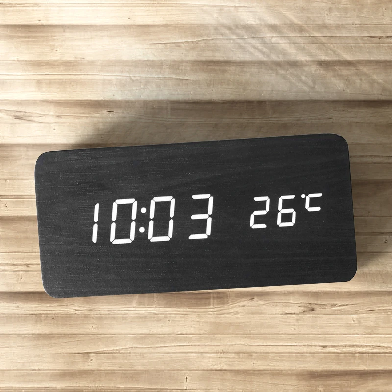 Cube Wooden Clock Voice Control Digital alarm clock snooze led light clock Electronic table Watch Nixie Wood Bedside Alarm Clock
