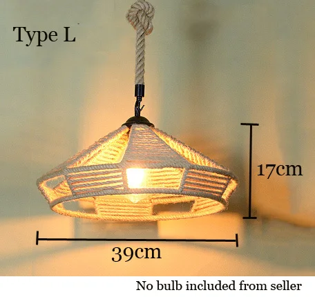 Type L no bulb Лофт подвесной светильник Ретро Промышленность веревка пеньковая одежда Hotpot Ресторан Интернет Бар Кафе светильник столовая с декоративной отделкой люстра - Цвет корпуса: Type L no bulb