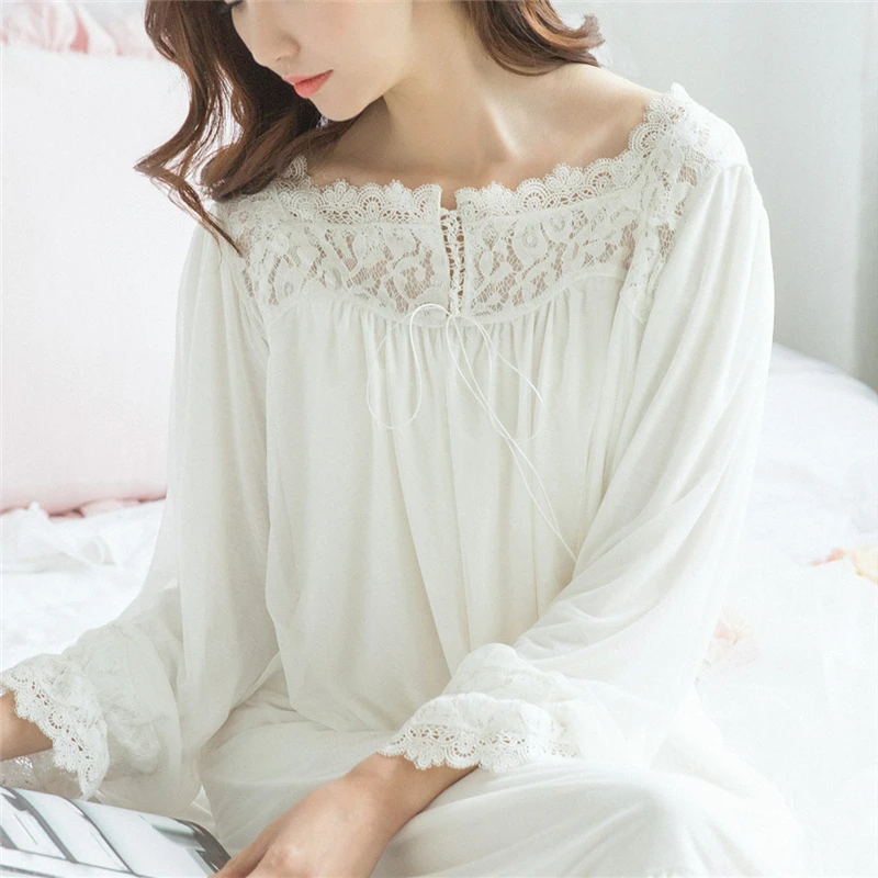 Ночная рубашка 2020 кружевная ночная винтажная Домашняя одежда Однотонная женское