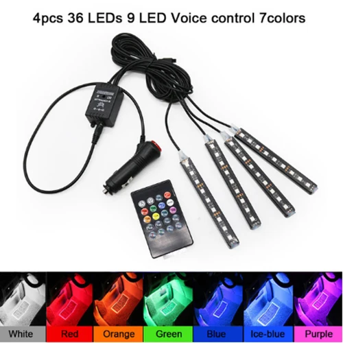 4 in 1 RGB 7color 9 4 шт. автомобильный RGB светодиодный музыкальный голосовой звуковой контроль автомобиля декоративная атмосфера Авто RGB через напольную ленту светильник с пультом дистанционного управления 12 В - Испускаемый цвет: 4 in 1 RGB 7color 9