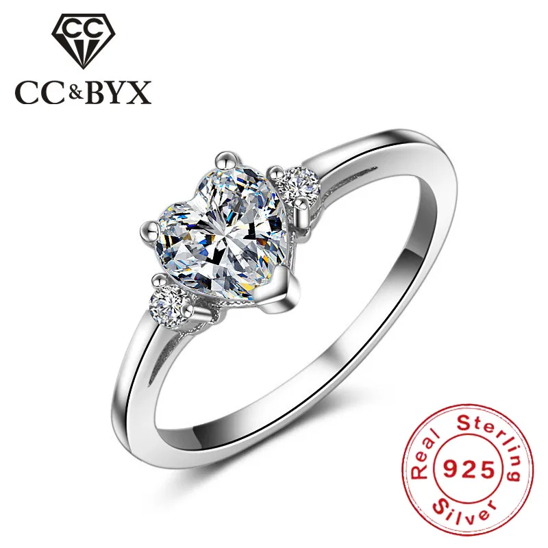 Женские обручальные кольца CC в форме сердца из стерлингового серебра 925 пробы