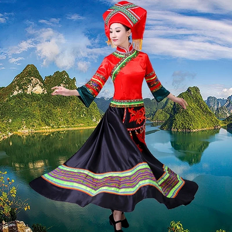 Hmong дизайн одежды Женские китайские традиционные народные танцевальные костюмы современная одежда hmong thnic сценическая танцевальная одежда AA4597