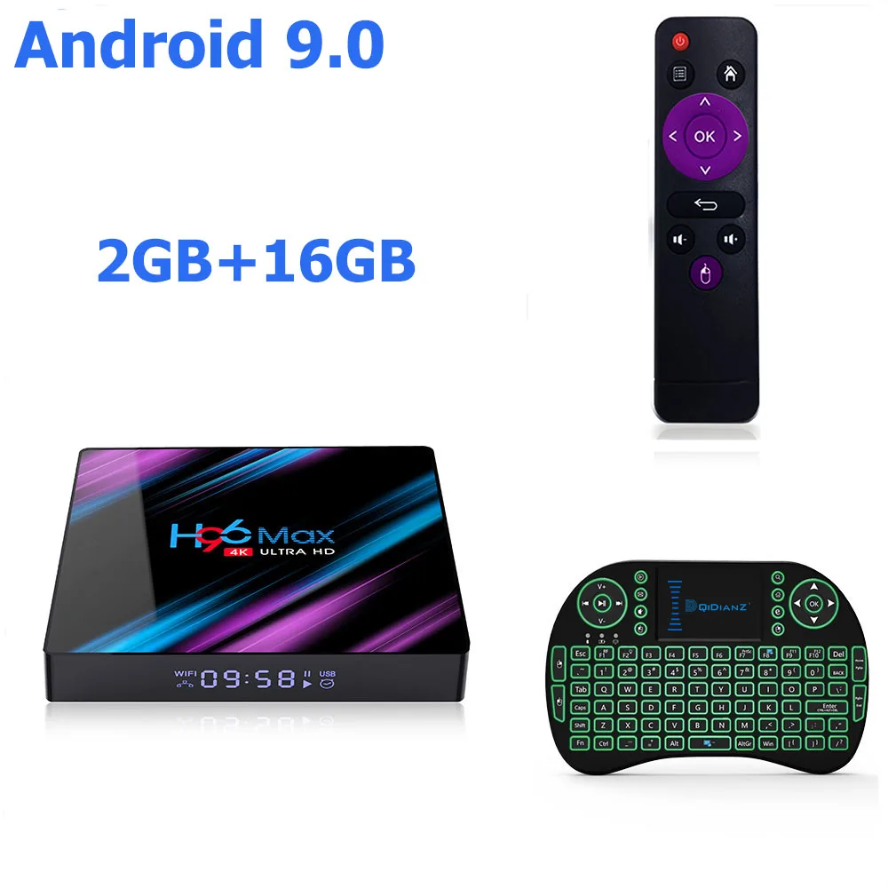 2G 16G keyboard Смарт ТВ-приставка H96max Android 9,0 Google Assistant 4K Dual Wifi BT Netflix медиаплеер Play Store бесплатное приложение быстрая приставка - Цвет: 2G 16G keyboard