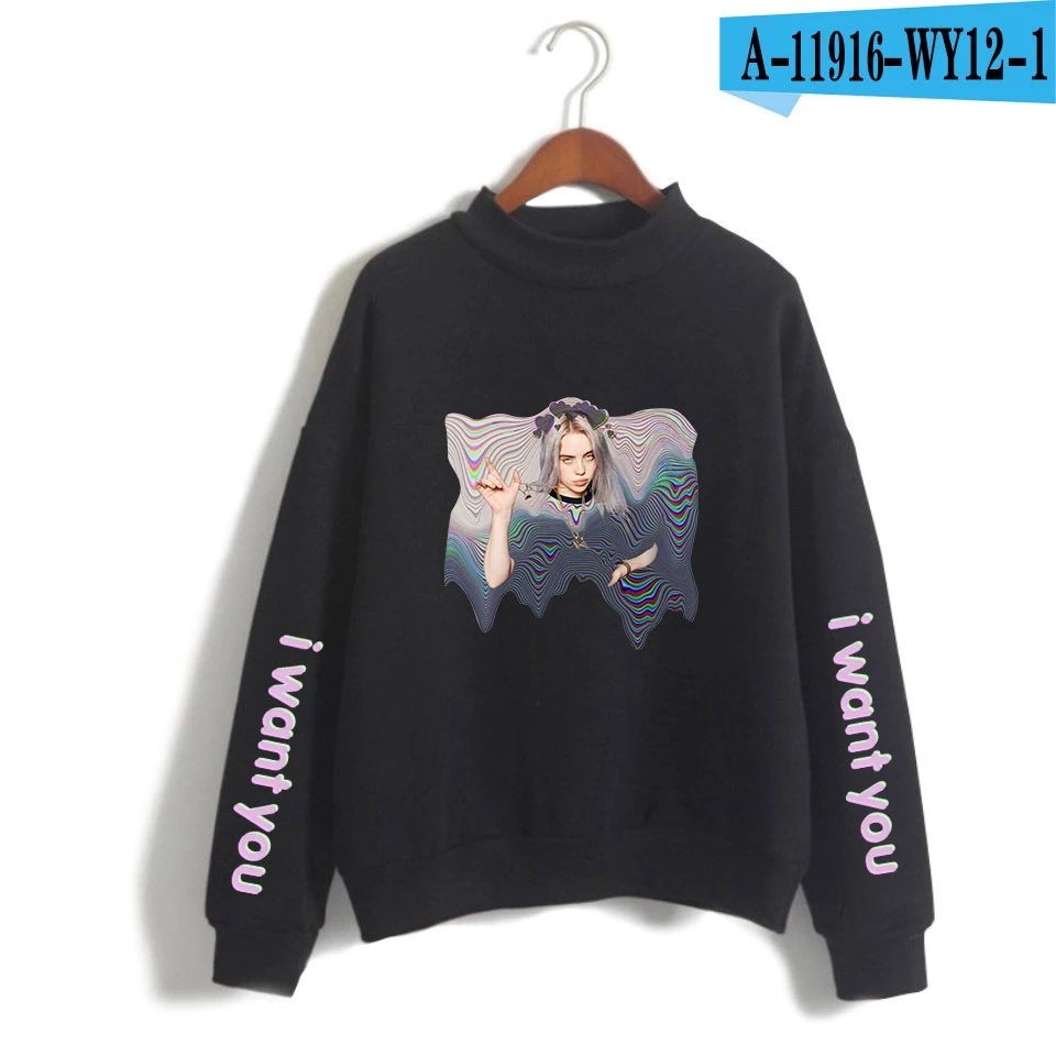 Billie Eilish водолазка толстовки Kpop Harajuku Женская одежда оверсайз хип-хоп Bangtan Одежда для мальчиков Новая мода - Цвет: black