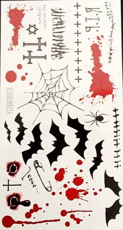 2pcs/lot Halloween temporary tattoo Wound Bat Sex Cat Black Red Party Sticker Men Women Make Up Beauty | Красота и здоровье