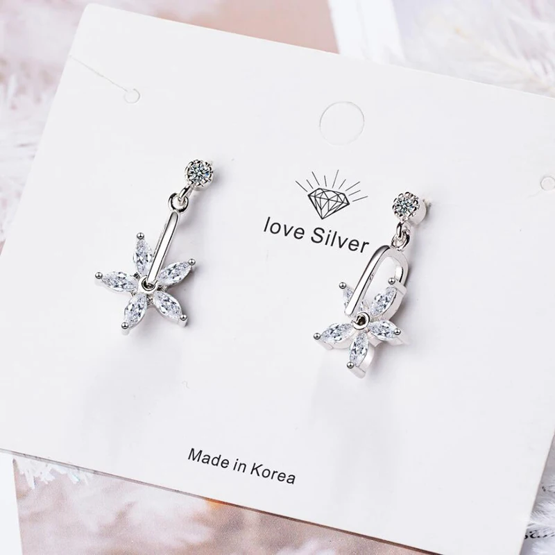KOFSAC New Shining Zircon Rotate Flower Earring For Women Jewelry Charm 925 Silver Stud Lady Valentine's Day Accessories | Украшения и