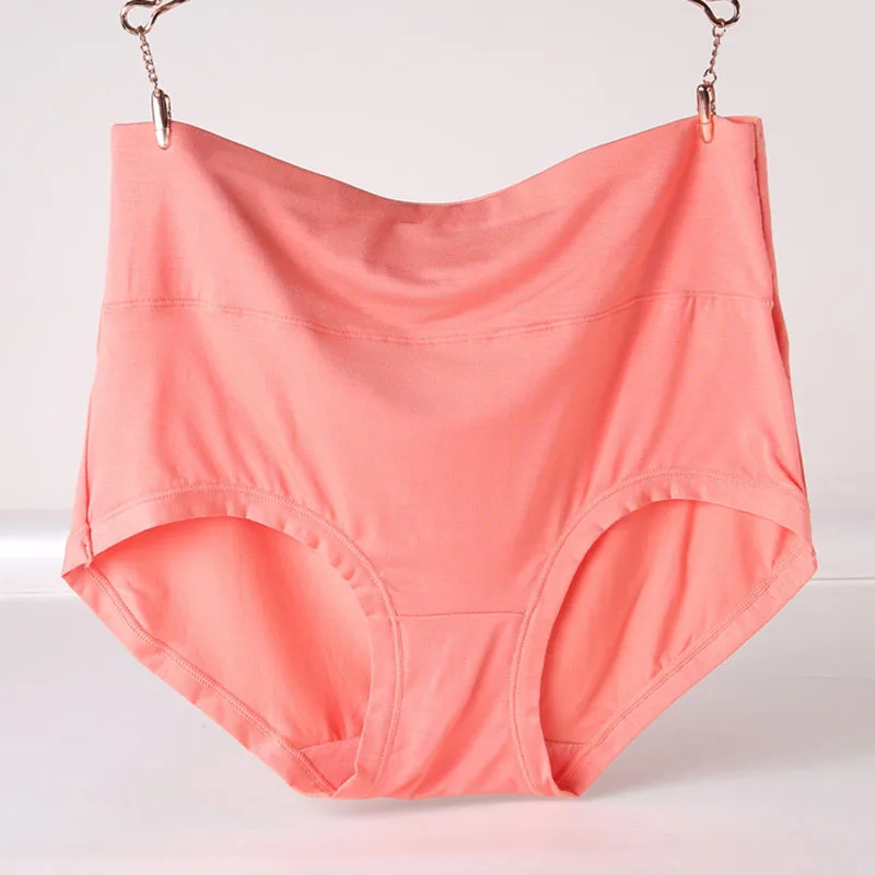 Orange red VU087 размера плюс 6XL 7XL женское нижнее белье с высокой талией, бамбуковое волокно, удобные женские трусы, одноцветные трусики - Цвет: Orange red