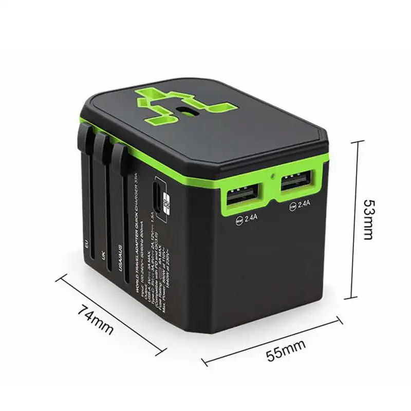 Универсальный дорожный адаптер 33 Вт двойной 2.4A USB питания с PD/QC 3 0 Быстрая Зарядка