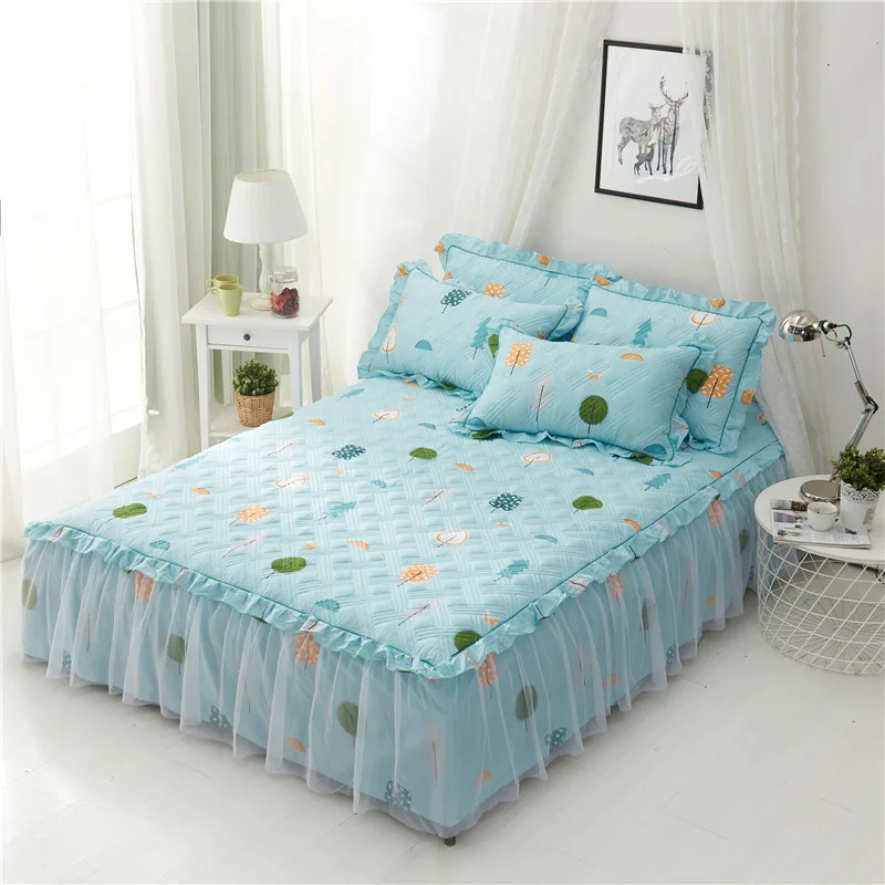 Цельная кружевная стеганая постельная юбка для кровати из чистого хлопка