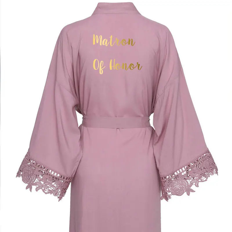 YUXINBRIDAL Новое однотонное хлопковое кимоно Mauve халаты с кружевной отделкой женское свадебное платье халат пижамы белый - Цвет: mauve Matron Honor