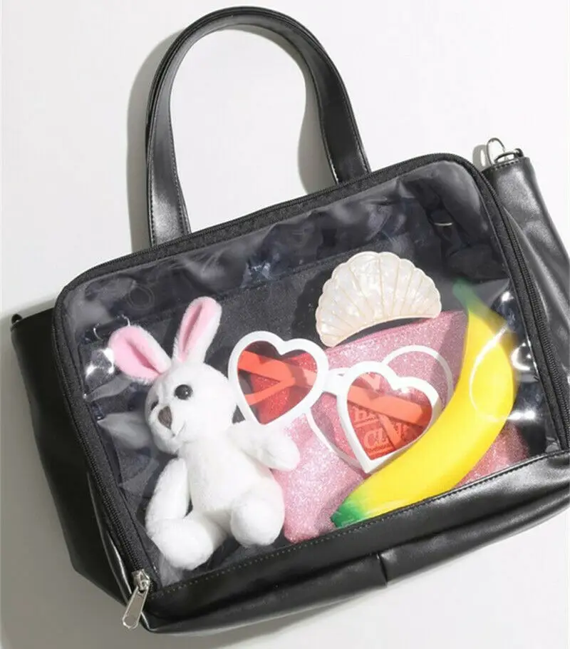 Женская милая прозрачная сумка Itabag черная розовая на плечо в стиле аниме